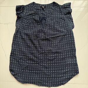 PAIGE Navy Diamond-Print Flutter Sleeve Top